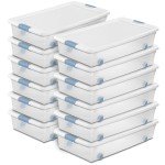 Sterilite 56 Quart Latching Stackable Under Bed or Closet Storage Box Container Bins with Secure Lid and Wheels, Clear (12 Pack)