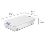 Sterilite 56 Quart Latching Stackable Under Bed or Closet Storage Box Container Bins with Secure Lid and Wheels, Clear (12 Pack)