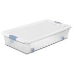 Sterilite 56 Quart Latching Stackable Under Bed or Closet Storage Box Container Bins with Secure Lid and Wheels, Clear (12 Pack)