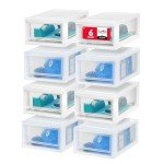 IRIS USA 6 Quart Stackable Storage Drawer, Plastic Drawer Organizer with Clear Doors for Pantry, Closet, Desk, Kitchen, Under-Sink, Home and Office De-Clutter, Shoes and Crafts - White, 8 Pack