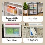 IRIS USA 6 Quart Stackable Storage Drawer, Plastic Drawer Organizer with Clear Doors for Pantry, Closet, Desk, Kitchen, Under-Sink, Home and Office De-Clutter, Shoes and Crafts - White, 8 Pack