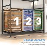 Raybee Laundry Sorter 3 Section Laundry Hamper Sorter with Adjustable Storage Shelf 145L Laundry Basket Organizer with Removable Bag 3 Compartment Laundry Hampers for Laundry Room Organization Baskets