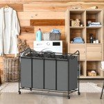 SimpleHouseware 4-Bag Heavy Duty Laundry Sorter Rolling Cart, Dark Grey