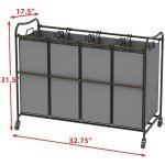 SimpleHouseware 4-Bag Heavy Duty Laundry Sorter Rolling Cart, Dark Grey