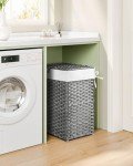 Greenstell Laundry Hamper with Lid, 60L Clothes Hamper with 2 Removable Liner Bags & 2 Mesh Laundry Bags, Handwoven Synthetic Rattan Laundry Basket for Clothes, Toys in Bathroom, Bedroom Grey
