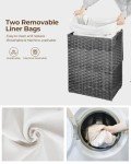 Greenstell Laundry Hamper with Lid, 60L Clothes Hamper with 2 Removable Liner Bags & 2 Mesh Laundry Bags, Handwoven Synthetic Rattan Laundry Basket for Clothes, Toys in Bathroom, Bedroom Grey