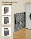 Greenstell Laundry Hamper with Lid, 60L Clothes Hamper with 2 Removable Liner Bags & 2 Mesh Laundry Bags, Handwoven Synthetic Rattan Laundry Basket for Clothes, Toys in Bathroom, Bedroom Grey