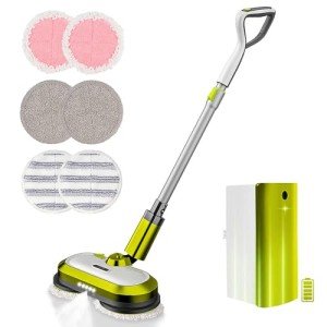 Cordless Electric Mop, Electric Spin Mop with LED Headlight and Water Spray, Up to 60 mins Powerful Floor Cleaner with 300ml Water Tank, Polisher for Hardwood, Tile Floors, Quiet Cleaning & Waxing