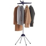 SONGMICS Clothes Drying Rack, 59.6 Inches High Folding Laundry Drying Rack with 3 Rotatable Arms for Hangers, 4 Legs, Stainless Steel, for 27 Pieces of Clothes, Blue and Silver ULLR510Q01