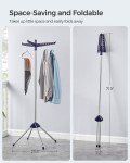 SONGMICS Clothes Drying Rack, 59.6 Inches High Folding Laundry Drying Rack with 3 Rotatable Arms for Hangers, 4 Legs, Stainless Steel, for 27 Pieces of Clothes, Blue and Silver ULLR510Q01