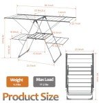 Bigzzia Clothes Drying Rack, Folding 2-Level Laundry Drying Rack, Space-Saving Free-Standing Large Drying Rack, Height-Adjustable Wings with Hooks, Stainless Steel Drying Rack for Indoor Outdoor, Grey