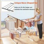 Bigzzia Clothes Drying Rack, Folding 2-Level Laundry Drying Rack, Space-Saving Free-Standing Large Drying Rack, Height-Adjustable Wings with Hooks, Stainless Steel Drying Rack for Indoor Outdoor, Grey