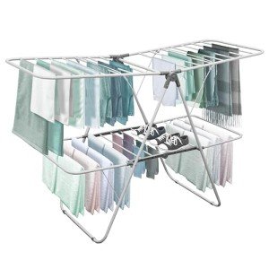 Brookstone - Improved Version - [2 Tier Double Spaced] Foldable Clothes Drying Rack, Collapsible Laundry Hanger [Ready Out of The Box] 53” Height x 21" Inner Width”