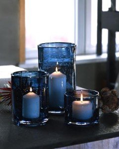 ARIAMOTION Glass Hurricane Candle Holders for Pillar Hand Blown Blue Cylinder Vases Table Decoration Centerpiece Floral Vases with Seeded Bubbles 11" 8" 6" Set of 3