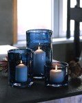ARIAMOTION Glass Hurricane Candle Holders for Pillar Hand Blown Blue Cylinder Vases Table Decoration Centerpiece Floral Vases with Seeded Bubbles 11" 8" 6" Set of 3