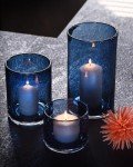 ARIAMOTION Glass Hurricane Candle Holders for Pillar Hand Blown Blue Cylinder Vases Table Decoration Centerpiece Floral Vases with Seeded Bubbles 11" 8" 6" Set of 3