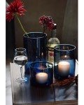 ARIAMOTION Glass Hurricane Candle Holders for Pillar Hand Blown Blue Cylinder Vases Table Decoration Centerpiece Floral Vases with Seeded Bubbles 11" 8" 6" Set of 3