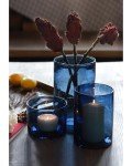 ARIAMOTION Glass Hurricane Candle Holders for Pillar Hand Blown Blue Cylinder Vases Table Decoration Centerpiece Floral Vases with Seeded Bubbles 11" 8" 6" Set of 3