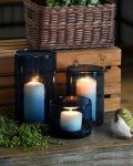 ARIAMOTION Glass Hurricane Candle Holders for Pillar Hand Blown Blue Cylinder Vases Table Decoration Centerpiece Floral Vases with Seeded Bubbles 11" 8" 6" Set of 3