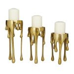 CosmoLiving by Cosmopolitan Aluminum Pillar Candle Holder with Dripping Melting Designed Legs, Set of 3 12", 10", 8"H, Gold