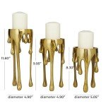 CosmoLiving by Cosmopolitan Aluminum Pillar Candle Holder with Dripping Melting Designed Legs, Set of 3 12", 10", 8"H, Gold