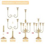 Metal Candelabra Gold Candle Stand 20in Tall, 5-Candle Candlestick Holder for Taper Candles, Candle Holder for Wedding Centerpiece Christmas Valentine Holiday Party Event Reception Decor, 2Pcs