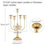 Metal Candelabra Gold Candle Stand 20in Tall, 5-Candle Candlestick Holder for Taper Candles, Candle Holder for Wedding Centerpiece Christmas Valentine Holiday Party Event Reception Decor, 2Pcs