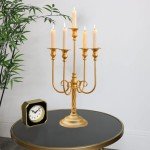 Metal Candelabra Gold Candle Stand 20in Tall, 5-Candle Candlestick Holder for Taper Candles, Candle Holder for Wedding Centerpiece Christmas Valentine Holiday Party Event Reception Decor, 2Pcs