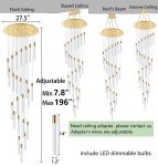 HAIXIANG 36 Lights 196" High Ceiling Chandelier Crystal Golden Light Fixtures Dimmable Pendant Lighting Foyer Chandelier Fixtures for Living Room Staircase Hallway Flush Mount Ceiling Light Gold Lamp