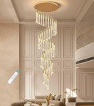 HAIXIANG 36 Lights 196" High Ceiling Chandelier Crystal Golden Light Fixtures Dimmable Pendant Lighting Foyer Chandelier Fixtures for Living Room Staircase Hallway Flush Mount Ceiling Light Gold Lamp