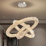 IDEQUY 32"+24"+16" 3 Rings Big Crystal Chandeliers Dimmable Living Room Foyer Hallway LED High Ceiling 120'' Long Hanging Pendant Light Crystal Chandeliers Staircase 3000-6000K LED