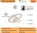 IDEQUY 32"+24"+16" 3 Rings Big Crystal Chandeliers Dimmable Living Room Foyer Hallway LED High Ceiling 120'' Long Hanging Pendant Light Crystal Chandeliers Staircase 3000-6000K LED