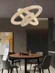 IDEQUY 32"+24"+16" 3 Rings Big Crystal Chandeliers Dimmable Living Room Foyer Hallway LED High Ceiling 120'' Long Hanging Pendant Light Crystal Chandeliers Staircase 3000-6000K LED