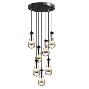 RINGRAIN 7-Lights Brass Raindrop Pendant Light, Black Modern Teardrop Crystal Chandelier for Living Room,Entryway, Staircase, Hallway, Foyer, Kitchen Island, Craft Room, Hotel Lobby