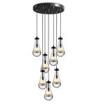 RINGRAIN 7-Lights Brass Raindrop Pendant Light, Black Modern Teardrop Crystal Chandelier for Living Room,Entryway, Staircase, Hallway, Foyer, Kitchen Island, Craft Room, Hotel Lobby