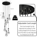 RINGRAIN 7-Lights Brass Raindrop Pendant Light, Black Modern Teardrop Crystal Chandelier for Living Room,Entryway, Staircase, Hallway, Foyer, Kitchen Island, Craft Room, Hotel Lobby