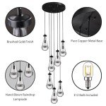 RINGRAIN 7-Lights Brass Raindrop Pendant Light, Black Modern Teardrop Crystal Chandelier for Living Room,Entryway, Staircase, Hallway, Foyer, Kitchen Island, Craft Room, Hotel Lobby