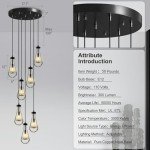 RINGRAIN 7-Lights Brass Raindrop Pendant Light, Black Modern Teardrop Crystal Chandelier for Living Room,Entryway, Staircase, Hallway, Foyer, Kitchen Island, Craft Room, Hotel Lobby