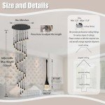 12foots Loog Crystal Staircase Pendant light 36-Light Black Raindrop Crystal Chandeliers Foyer Entrance High Ceiling Hanging Chandelier 3000-6000k Dimmable Fixtures Living room LED Chandeliers