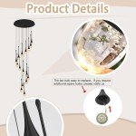12foots Loog Crystal Staircase Pendant light 36-Light Black Raindrop Crystal Chandeliers Foyer Entrance High Ceiling Hanging Chandelier 3000-6000k Dimmable Fixtures Living room LED Chandeliers