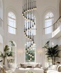 12foots Loog Crystal Staircase Pendant light 36-Light Black Raindrop Crystal Chandeliers Foyer Entrance High Ceiling Hanging Chandelier 3000-6000k Dimmable Fixtures Living room LED Chandeliers