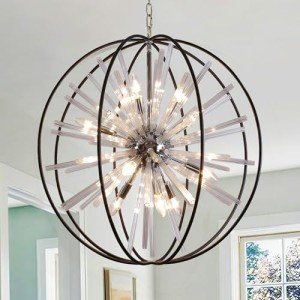Vezzio Globe Crystal Chandelier, 12-Light Black Chandeliers for Dining Room Living Room Kitchen Island Farmhouse Entryway Hall Foyer, Orb Pendant Lights Kitchen Island Black and Chrome Finish