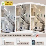 12foots Loog Crystal Staircase Pendant light 36-Light Black Raindrop Crystal Chandeliers Foyer Entrance High Ceiling Hanging Chandelier 3000-6000k Dimmable Fixtures Living room LED Chandeliers