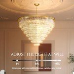 MEELIGHTING Gold Plated Crystal Chandelier Lighting Modern Contemporary Empress Chandeliers Pendant Ceiling Lamp Light Fixture 7-Tier for Duplex House Dining Room Living Room Hotel (24 Lights) W39.4