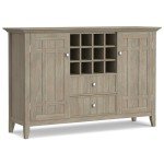 SIMPLIHOME Bedford Solid Pine Wood 54 inch Rustic Sideboard Buffet Credenza in Distressed Grey features 2 Doors, 2 Drawers and 2 Cabinets with 12 Bottle Wine Storage Rack