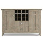 SIMPLIHOME Bedford Solid Pine Wood 54 inch Rustic Sideboard Buffet Credenza in Distressed Grey features 2 Doors, 2 Drawers and 2 Cabinets with 12 Bottle Wine Storage Rack