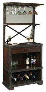 Howard Miller Red Mountain Wine & Bar Cabinet 695-138 – Rustic Hardwood Finish, Home Liquor Storage, Hanging Stemware Rack, 14 Bottle Wine Rack