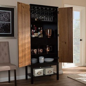 Baxton Studio Mid-Century Two-Tone Wine Cabinet by