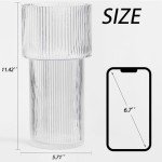 YANWE1 Ribbed Glass Vase, Clear Glass Vase, Flower Vase for Centerpieces, Tall Vase, Large Glass Vase, Modern Vase for Living Room, Dining Table, Entryway, Mantle, Shelf, Wedding, Office, 11.5 Inches