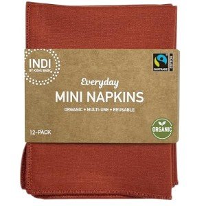 Indi by Kishu Baby - GOTS Certified 100% Organic Cotton Washable Mini Cloth Napkin Sets - Set of 12 Fairtrade Soft Muslin Napkins for All Occasions (Rust)